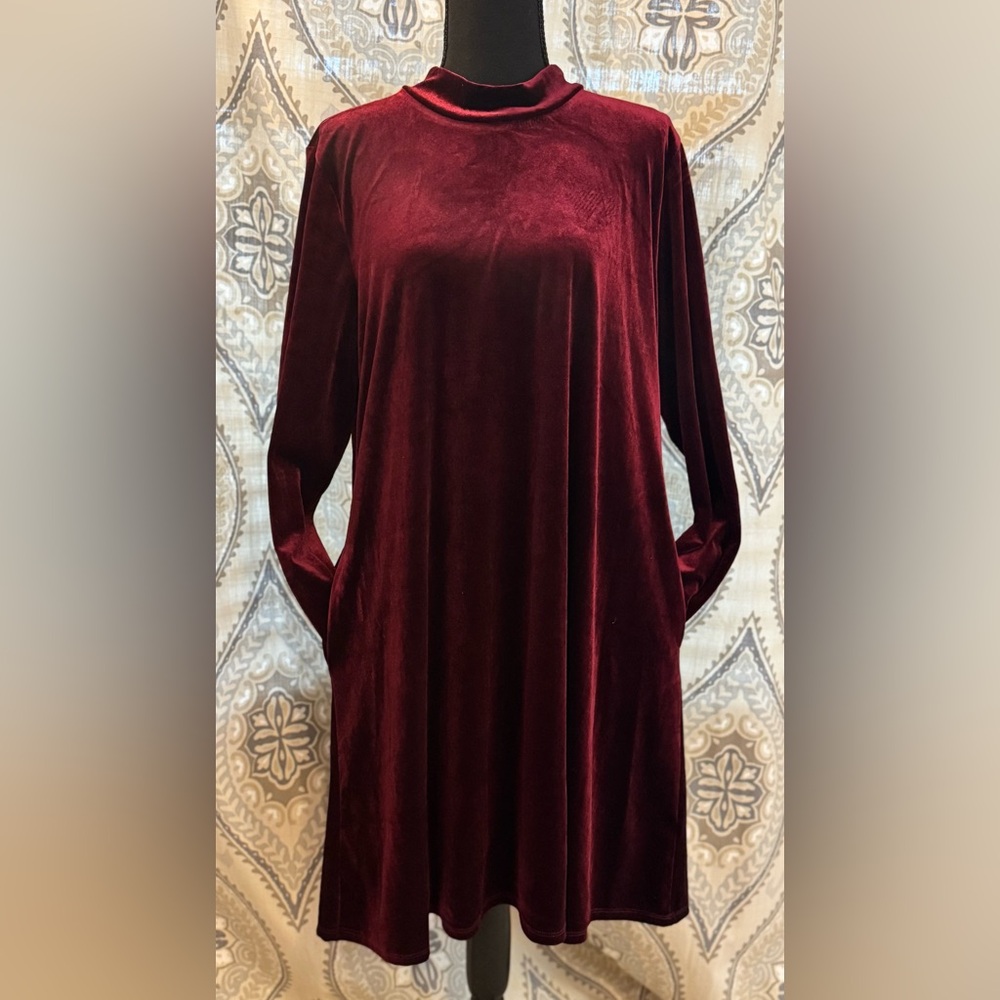 Maurices Velvet Long Sleeve Dress in Deep Burgundy